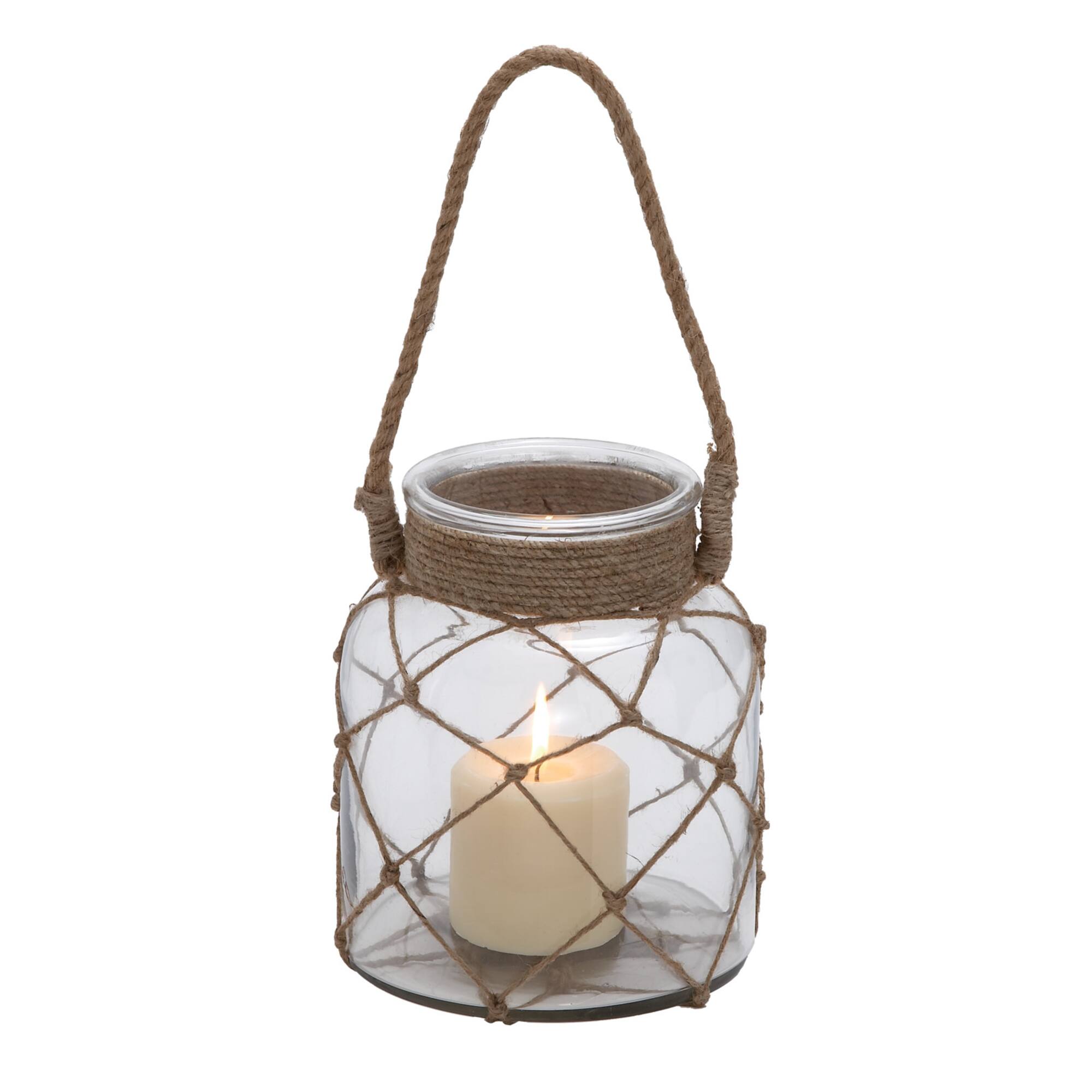 8" Glass Coastal Candle Holder Lantern